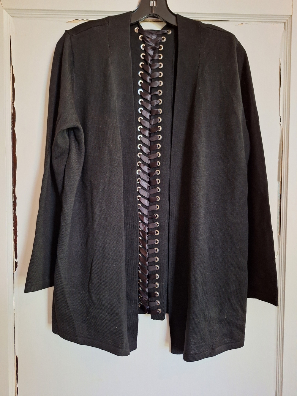 John + Jenn Anthropologie Womens Black Laced Corset Back Cardigan Sz M Gothic